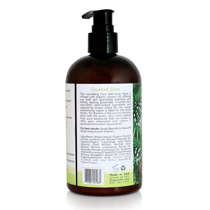 Coco Fiji Face & Body Lotion Infused With Coconut Oil | Lotion for Dry Skin | Moisturizer Face Cream & Massage Lotion for Women & Men |Coconut Lime 12 oz, Pack of 1 - Bloomnest