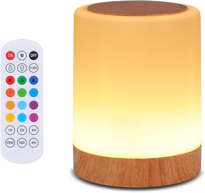 OORUN Touch Bedside Table Lamp,13 RGB Colors & 5 Brightness, USB Rechargeable Desk Lamp, Remote Control Dimmable Night Light with RGB Color Changing,Portable Lamp for Baby, Bedroom, Living Room - Bloomnest
