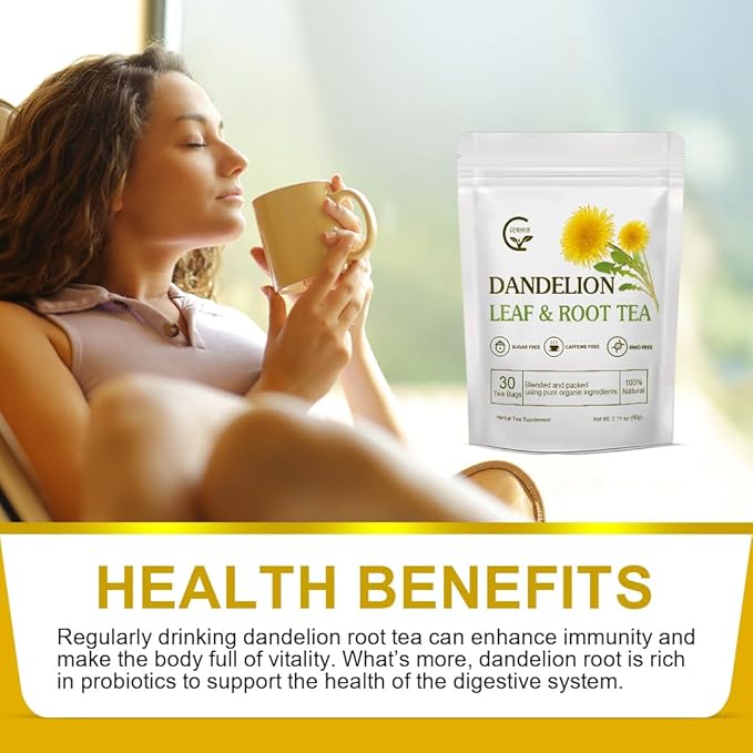 Organic Dandelion Leaf & Root Tea, Supports Kidney Function and Healthy Digestion, Caffeine Free, 30 Tea Bags - Bloomnest