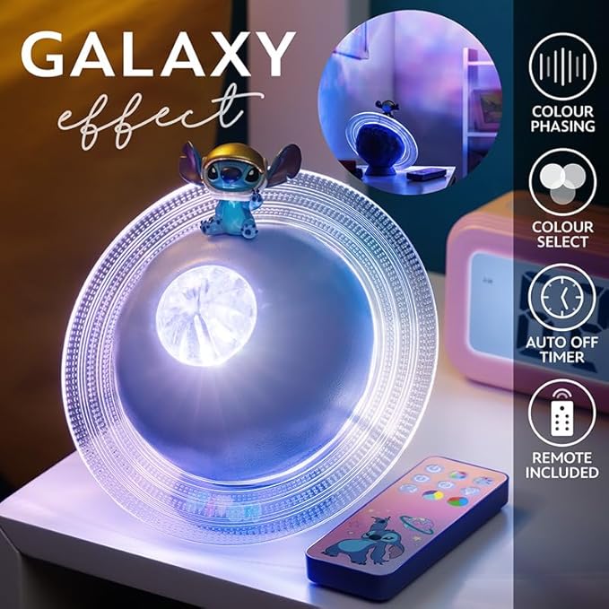 Paladone Lilo & Stitch Galaxy Projection Light, Officially Licensed Disney USB Rechargeable Colour Changing LED Lamp with Remote for Kids & Adults, Bedroom Décor - Bloomnest