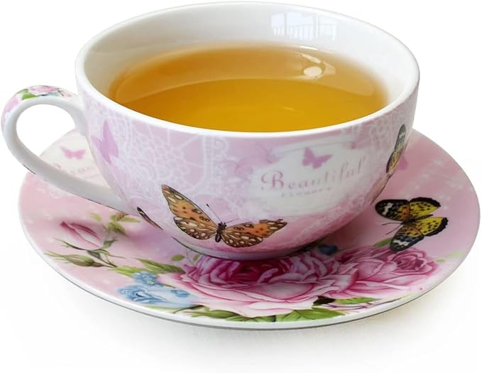 ONEUSTAR Tea for One Set Ceramic Floral Teapot and Cup Saucer Set for Women Afternoon Tea Mother's Day Gift in Reusable Gift Box, Pink Rose Flower - Bloomnest