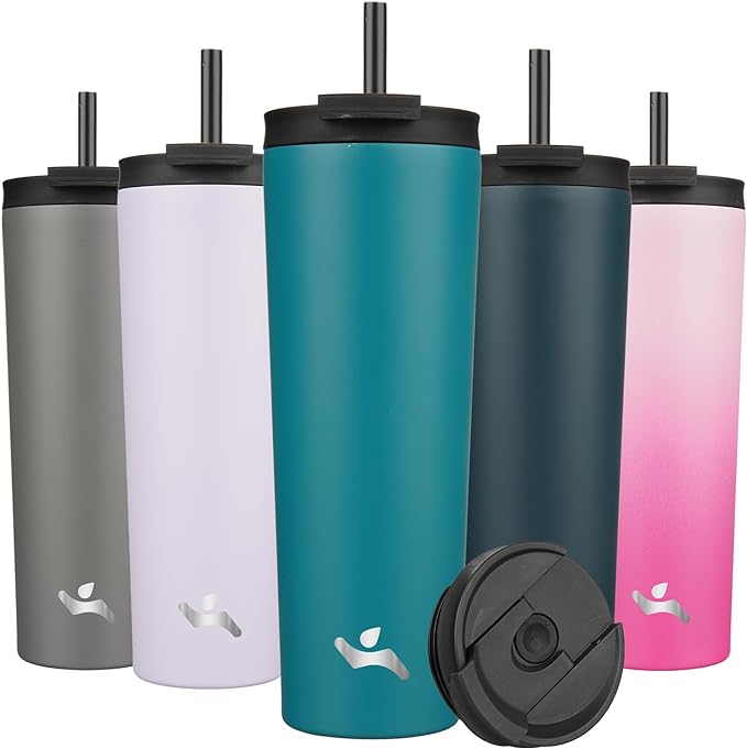 30 OZ Insulated Tumbler with Lid and 2 Straws Stainless Steel Water Bottle Vacuum Travel Mug Coffee Cup,Blue - Bloomnest