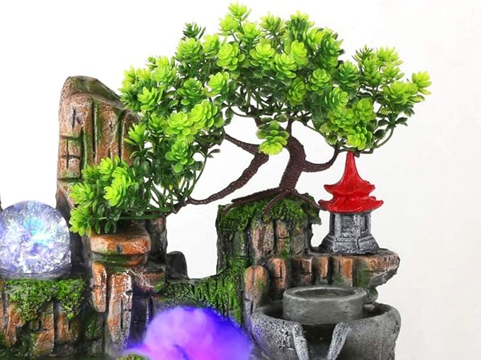 Fountain Waterfall Desktop with Light Indoor Fountain Zen Meditation Plants Stones LED Lamp Rockery Pump with Light Relaxation Resin Planter for Office Decoration (Fish) - Bloomnest