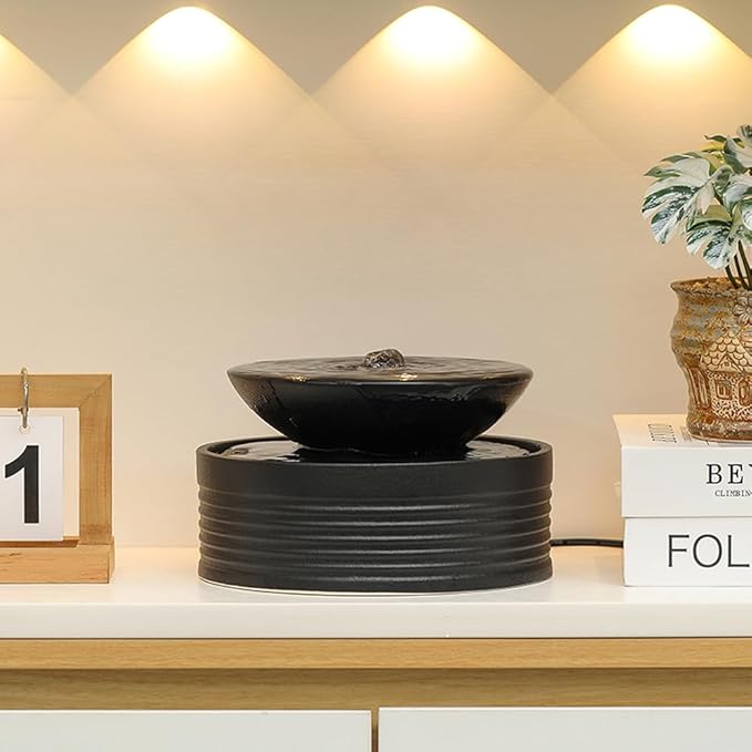 Outdoor and Indoor Tabletop Desktop Fountain Water Feature Waterfall mini Watering p d c Home Decoration Office (S081 Black) - Bloomnest