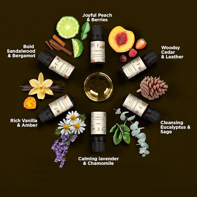 Folkulture Essential Oils for Home | Set of 6 (0.34 fl oz x 6) Sandalwood, Vanilla, Eucalyptus, Cedar Essential Oil, Sage & Chamomile Diffuser Oils for Relaxation for Women - Bloomnest