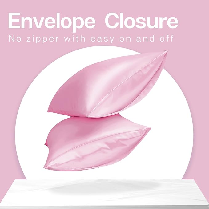 MR&HM Satin Pillowcase for Hair and Skin, Silk Satin Pillowcase 2 Pack, King Size Pillow Cases Set of 2, Silky Pillow Cover with Envelope Closure (20x36, Pink) - Bloomnest