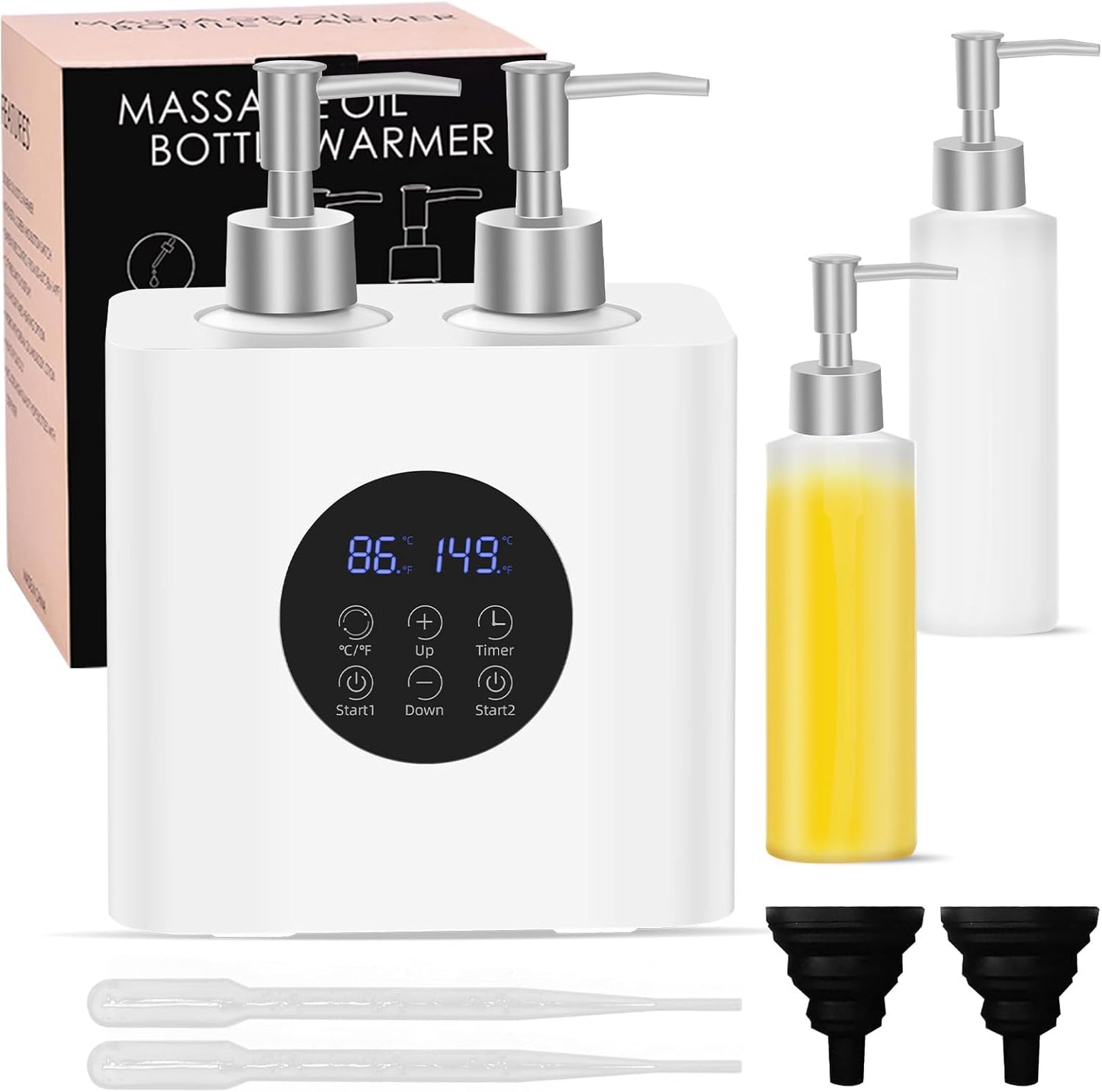 Meifuly Massage Oil Warmer for SPA, Body Oils Heater with 4 Bottles Dispenser, Professional Electric Lotion Digital Heater for Salon Home, Adjustable Constant Temperature