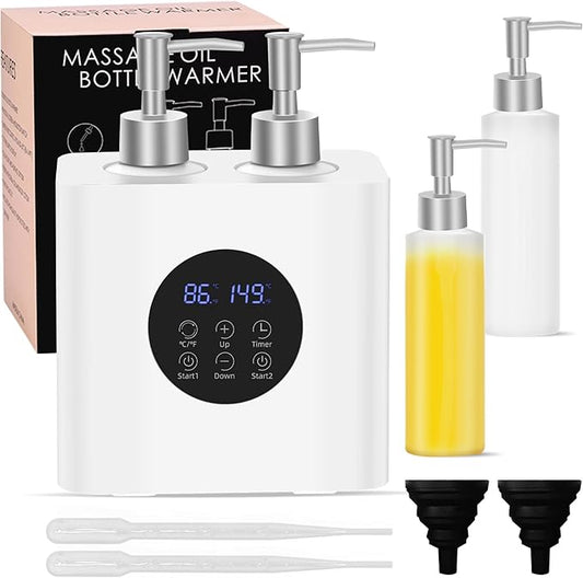 Meifuly Massage Oil Warmer for SPA, Body Oils Heater with 4 Bottles Dispenser, Professional Electric Lotion Digital Heater for Salon Home, Adjustable Constant Temperature - Bloomnest