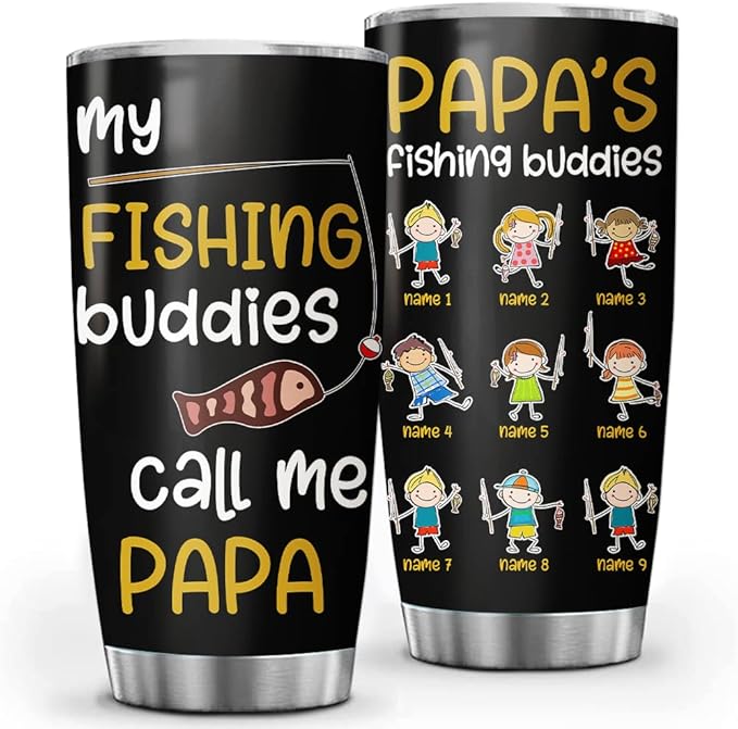 Custom My Fishing Buddies Call Me Papa Dad Personalized Tumbler Cup Father's Day Gift, Fishing Lovers 20oz Insulated CoffeeTea Tumbler with Lid - Bloomnest