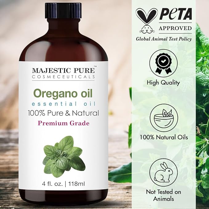 Majestic Pure Oregano Essential Oil with Glass Dropper - Huge 4 Fl Oz - 100% Pure and Natural Oregano Oil - Premium Grade Essential Oils for Diffuser, Aromatherapy, Soap and Candle Making - Bloomnest