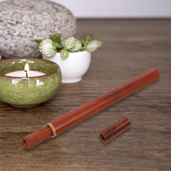Healifty Incense Holder Vintage Rosewood Incense Tube Stick Burner Kitchen Tea Tube Coffee Storage Canisters Jar Buddhist Supply Aromatherapy Case Dark Red - Bloomnest
