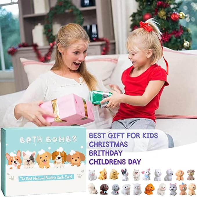 Bath Bombs for Kids with Surprise Inside for Girls Boys Toddlers, 20 Pack Organic Kids Bath Bombs with Puppy Dolls Inside, Kids Safe Handmade Bubble Bath Fizzies, Ideal Birthday Christmas Gift Set - Bloomnest