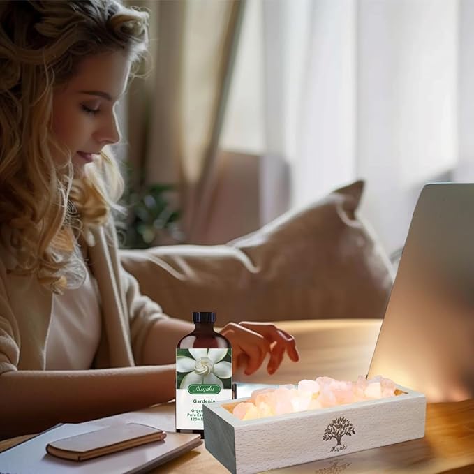 Himalayan Salt Lamp Diffuser - 300g Pink Salt with Wood Base, USB Powered, Warm Light for Aromatherapy, Relaxation, Meditation, Home Decor, Gifts