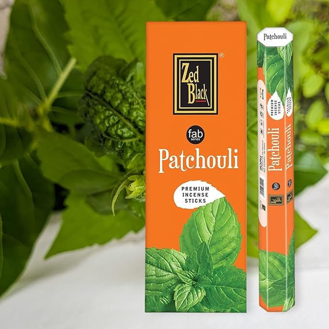 ZED BLACK Patchouli Natural Incense Sticks, 20 Sticks per Box, 6 Boxes (Total 120 Sticks), for Home and Workplace Use.