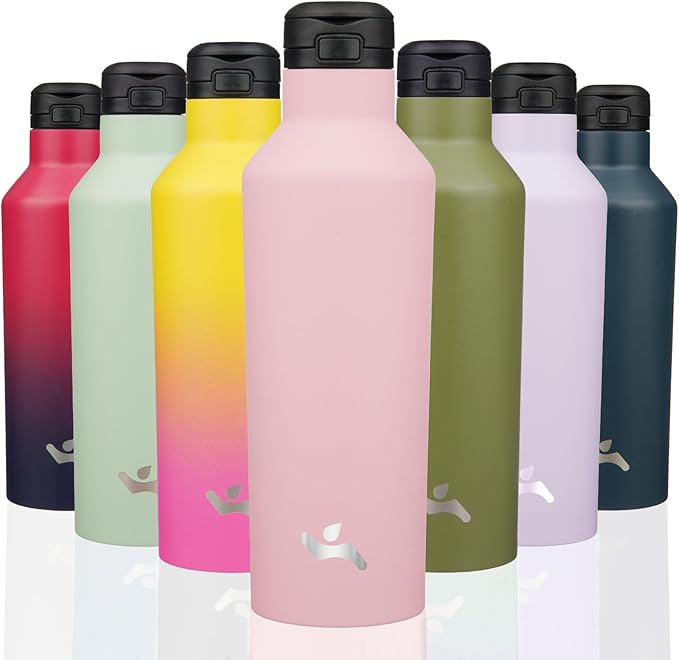 Insulated Water Bottle with Straw,25 OZ Double Wall Vacuum Stainless Steel Water Flask with 2 Lids,Pink - Bloomnest