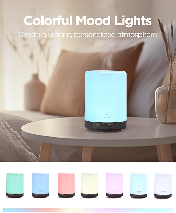 InnoGear 300ML Essential Oil Diffuser, Premium 5-in-1 Ultrasonic Aromatherapy Diffusers Scent Humidifier Aroma Diffuser Vaporizer Auto-Off Timer for Room Office Home, Brown, Medium - Bloomnest