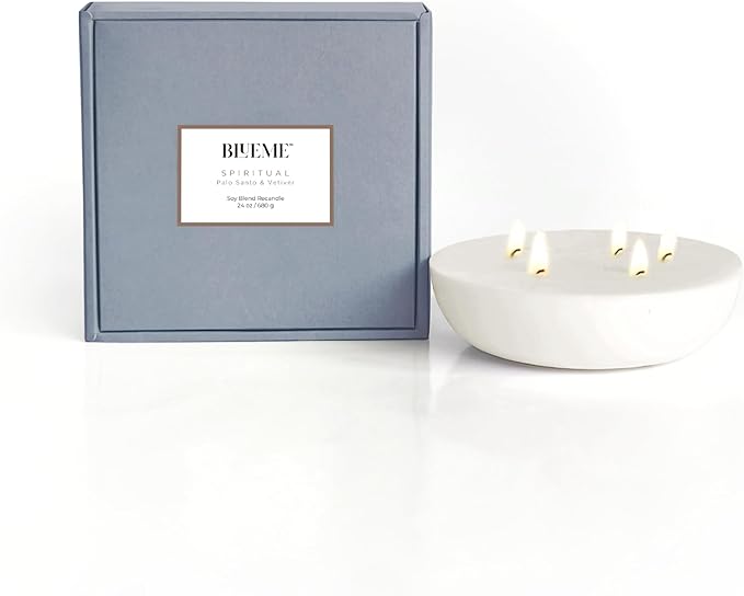 New BLUEME Wellness Candle Wax Refill, Contains Essential Oil, Sustainable, Hand Finished, Hand Poured, Premium, Luxury Ceramic, Natural Cotton Wick (24oz, Palo Santo & Vetiver) - Bloomnest