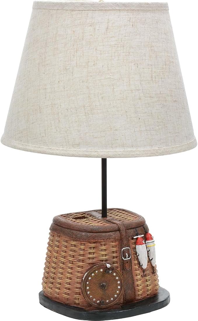 BLACK FOREST DECOR Fishing Creel Accent Lamp - Rustic Lodge Table Lamp with Woven Look - 20.25" x 13.15" - Bloomnest