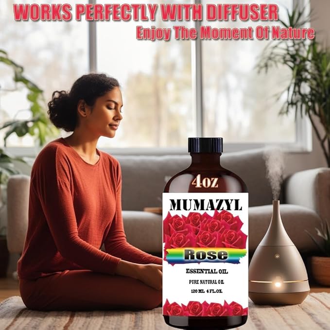 Rose Essential Oil, Rose Oil 4 Fl Oz 120ML for Diffuser Humidifier Yoga Cleaning DIY Candle Soap Making Essential Oils - Bloomnest