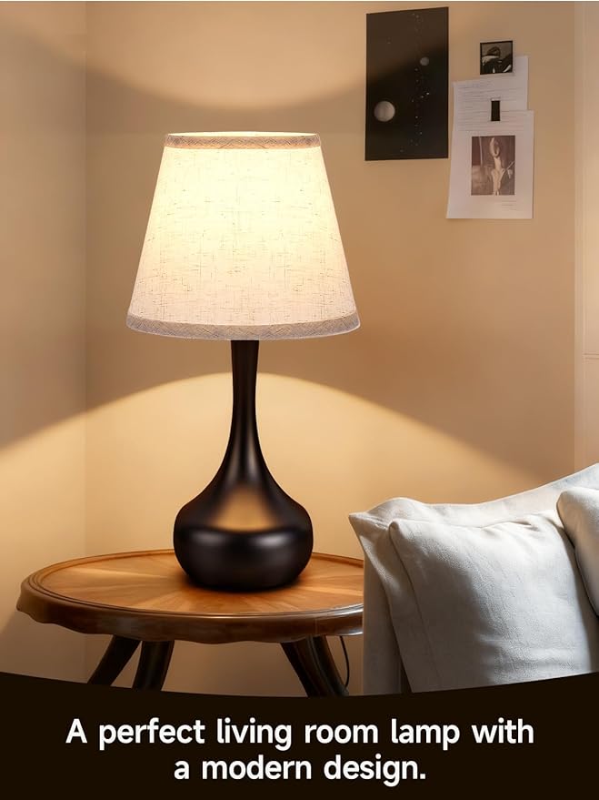Touch Table Lamp for Bedroom Set of 2, Farmhouse 3-Way Dimmable Table Lamps for Nightstand with Fabric Shade, Lamps for Living Room，Desk Lamps for Home Office, Black Lamp for Bedroom - Bloomnest