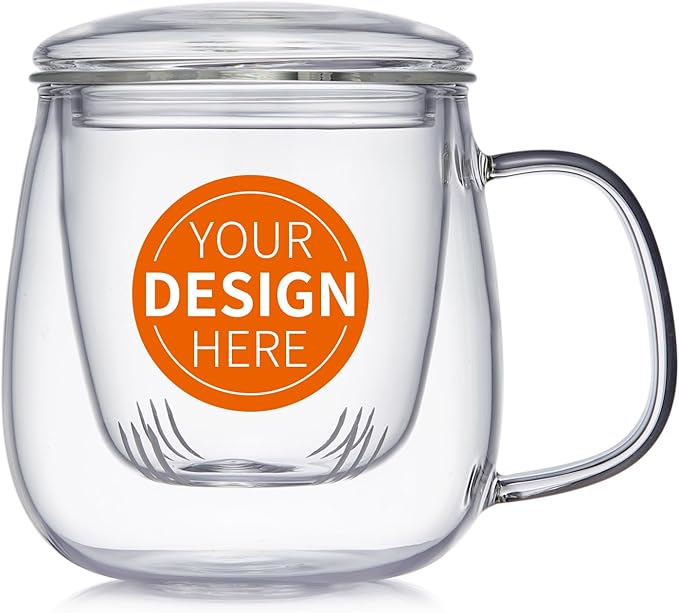 OEM Custom Personalized Gifts Glass Tea Cup with Infuser and Lid,Customized Large Borosilicate Teacup, Clear Mug for Loose Leaf Blooming Tea Maker Gift for Friend, Family - Bloomnest