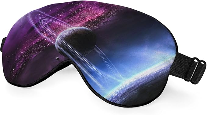 Universe Galaxy Sleep Eye Mask Eye Cover Abstract Saturn Mysterious Starry Sky Silk Eye Mask for Sleeping with Adjustable Strap for Travel Nap Shift Work Office - Bloomnest