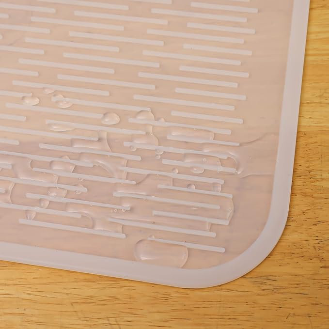 Silicone Dish Drying Mat for Multiple Usage,Easy clean,Eco-friendly,Heat-resistant Silicone Mat for Kitchen Counter or Sink,Refrigerator or Drawer Liner Translucent 3XL 28 inches x 18 inches - Bloomnest