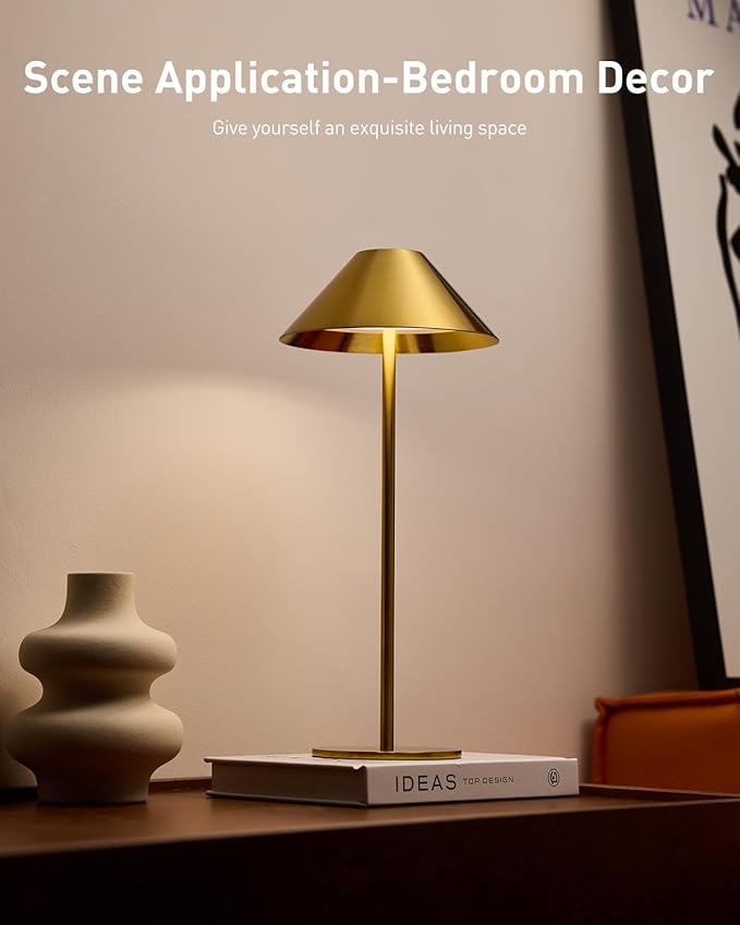 Bojim Gold Cordless Table Lamp, Rechargeable Touch Lamps with 3 Color Dimming, Wireless Battery Operated Lamp for Bedroom/Living Room - Bloomnest