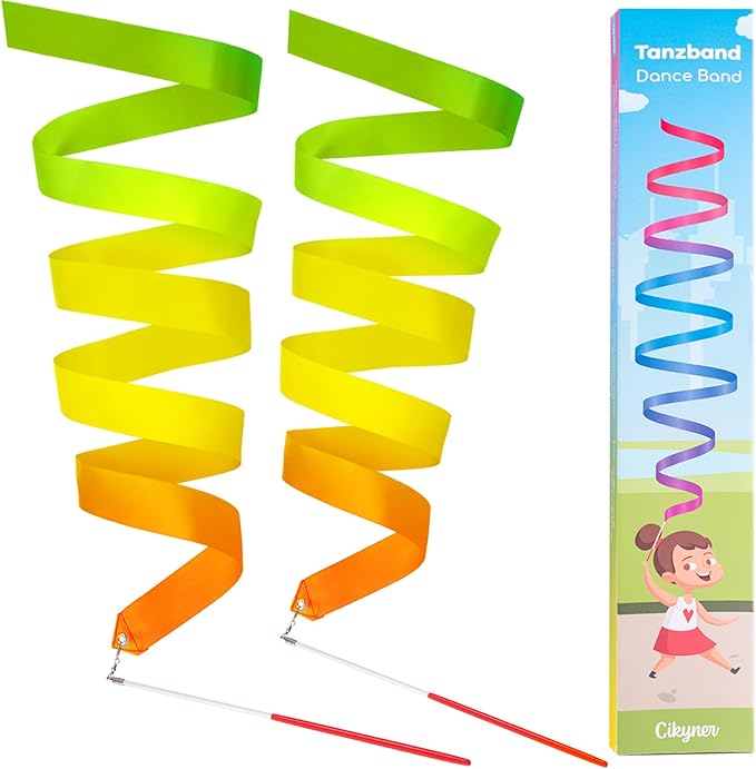 Cikyner Gymnastics Ribbon, 2 Pack Colorful Gymnastics Band with Stick, Dance Band Children Rainbow Band for School and Home Game, Ideal for Girls on Children's Birthday Party or Christmas - Bloomnest