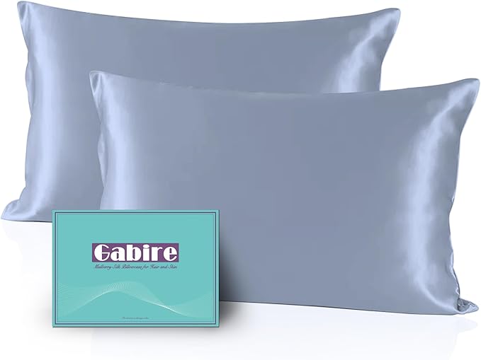 Mulberry Silk Pillowcases Set of 2, Both Sides Real Silk Pillowcase for Hair and Skin Cool Pillowcase Organic Silk Pillowcase 2 Pack with Hidden Zipper, Dusty Blue, Standard (20"×26") - Bloomnest