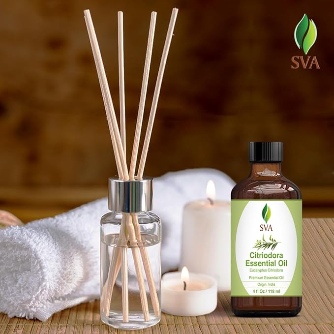 SVA Lemon Eucalyptus Essential Oil – 4 Fl Oz – 100% Natural Citriodora Oil - for Diffuser, Hair Care, Face, Skin Care, Aromatherapy, Scalp and Body Massage, Soap and Candle Making – with Dropper - Bloomnest