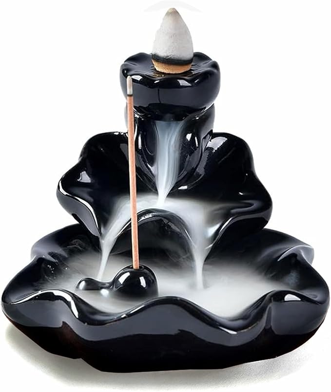 Waterfall Incense Burner, Lotus Backflow Incense Holder Ceramic Censer Cones Sticks Porcelain Holder with 10 Free Mixed Aromatherapy Cones