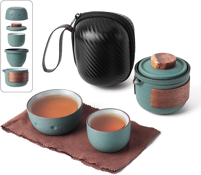 Mini Travel Ceramic Tea Pot Set Chinese Kung Fu Teapot, 1 Pot 2 Cups Cute Penguin Design Porcelain Teacup with Tea Infuser and Portable Bag for Home Outdoor Picnic Hotel Office
