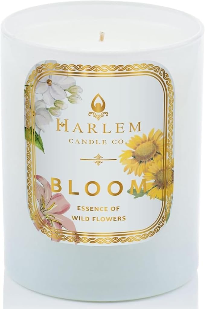 HARLEM CANDLE CO. - Bloom - Luxury Scented Soy Candle, 11 oz - 80-Hour Burn Time | Freesia, Orange Flower, Waterlily, White Rose, Jasmine Violet Leaf | Scented Candles for Home - Bloomnest