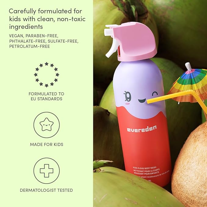 Evereden Kids Foam Soap, Cloud Body Wash (6.7 fl. oz., Coconut Splash): Spray, Shape & Splash: The Fun, Fluffy Foam That Makes Bath Time Playtime, Hydrating Foaming Bath Soap for Sensitive Skin - Bloomnest