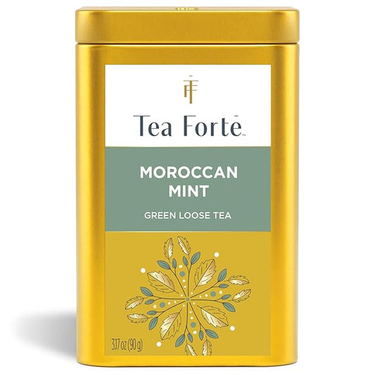 Tea Forte Moroccan Mint Premium Loose Leaf Caffeinated Green Tea Blend Canister, Makes 35-50 Servings