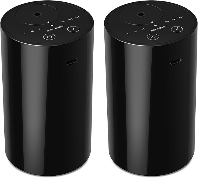 Waterless Diffuser for Essential Oil, Battery Operated Nebulizer, 0.7 Fl.Oz./ 20mL Capacity, Mini Scent Air Machine, 3 Countdown Timers & 3 Mist Levels for Home Room Car Office - AN8 Black 2Packs - Bloomnest