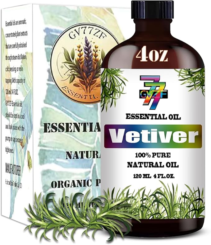 Vetiver Essential Oil (4 oz/120 ml) — Vetiver Oils for Aromatherapy, diffusers, humidifiers, Home fragrances, DIY Skincare, soap Making, DIY Candle Making, Relaxation, Yoga, and Meditation GV77ZFESSENTIALOILBUYNOW