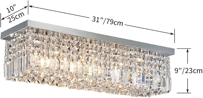 Saint Mossi 5-Lights Modern K9 Crystal Chandelier Light Fixture, Flush Mount Chandelier for Dinning Room, H9 x W10 x L31, Clear Crystal & Chrome Finish - Bloomnest