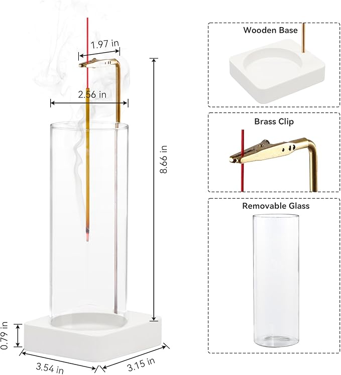 1 Pack Incense Holder for Sticks, Insence-Stick Holder Ash Catcher with Removable Glass [Anti-Ash Flying], Mess-Free Incense Burner Holder,Perfect for Meditation Yoga Relaxation,Home Decor(White Base) - Bloomnest