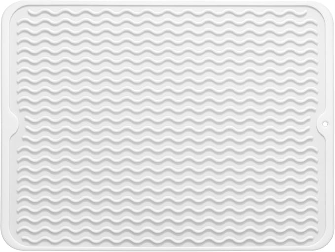 Silicone Dish Drying Mat for Multiple Usage,Easy clean,Eco-friendly,Heat-resistant Silicone Mat for Kitchen Counter or Sink,Refrigerator or drawer liner White L 16 inches x 12 inches - Bloomnest