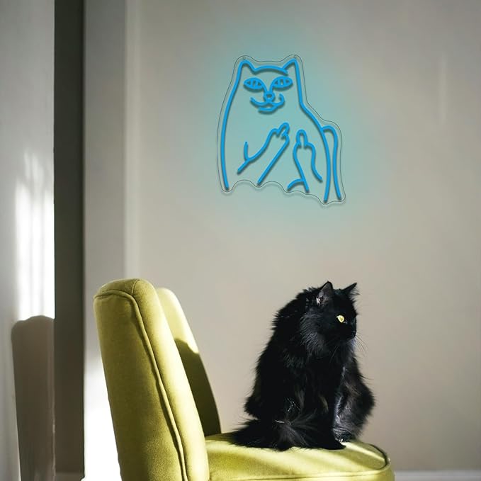 Bad Cat Neon Sign Blue Neon Cat Sign LED Sign Funny Animal Cat LED Neon Signs for Home Bar Office Living Room Bedroom Wall Decor Gift for Children Kids - Bloomnest
