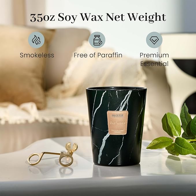 M&SENSE OudWood Scented Candles for Home, 3-Wick Highly Scented Jar Candles, Extra Large Candle 35 Oz 150 Hours Long Lasting Burning, Relaxing Aromatherapy Candle for Stress Relief, Meditation - Bloomnest