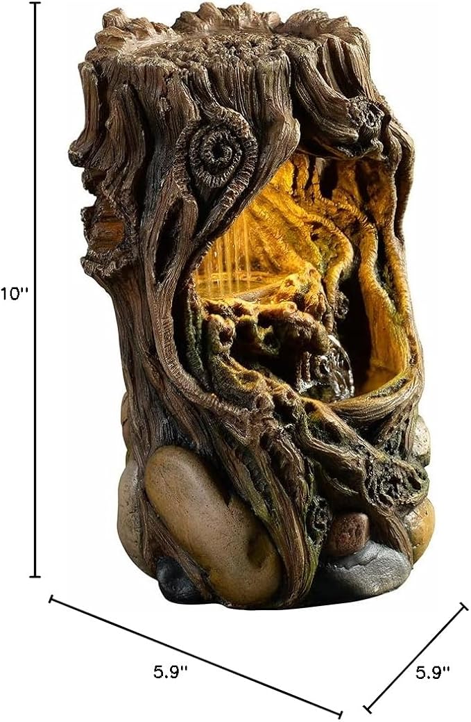 GOSSI Indoor Fountain Beautiful Stump Water Fountain Relaxation Raindrop Fountains Meditation Desk Fountain Artistic Waterfall Fountains Home/Office Decor(22013) - Bloomnest