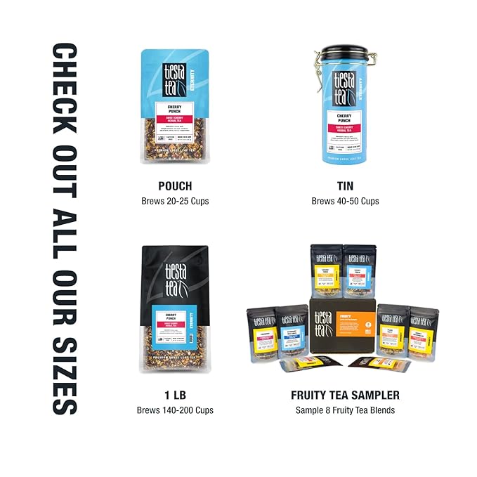Tiesta Tea - Cherry Punch, Loose Leaf, Sweet Cherry Herbal Tea, Premium Blend, Non-Caffeinated, Makes Hot or Iced & Brews Up to 25 Cups, 2oz Resealable Pouch - Bloomnest