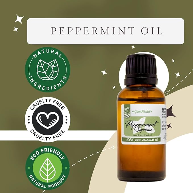 GreenHealth Japanese Peppermint Essential Oil – 15 ml – 100% Pure & Uncut – Strong Menthol Aroma – Glass Bottle for Diffusers, Cleaning, DIY Use – Bottled in USA