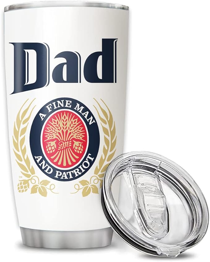 Custom Dad a Fine Man and Patriot Personalized Tumbler Cup Father's Day Gift, Gift For Dad, Father, Papa, Grandpa 20oz Insulated Coffee/Tea Tumbler with Lid - Bloomnest