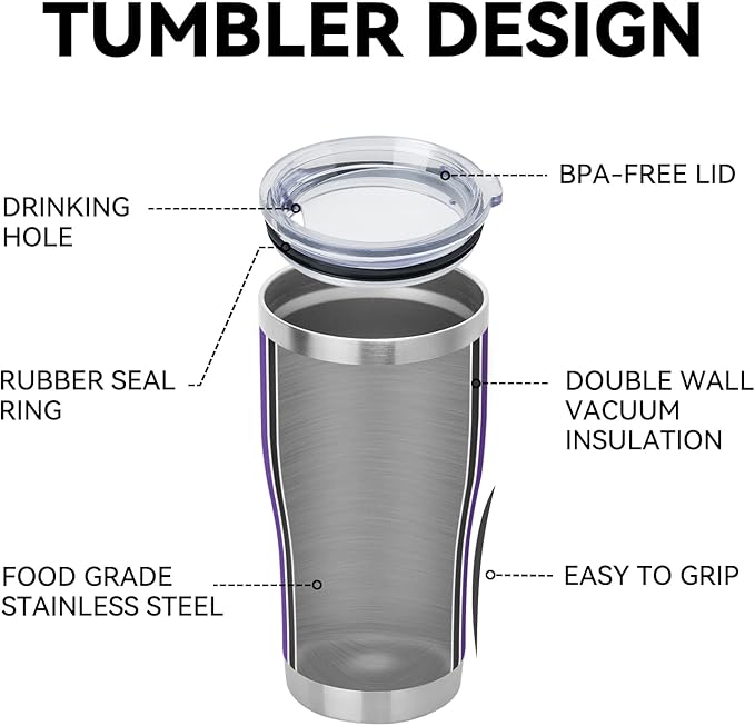DOMICARE 20oz Tumbler with Lid Stainless Steel Tumblers Bulk, Double Wall Vacuum Insulated Coffee Travel Mug Powder Coated Tumbler, 1 Count (Pack of 1) Purple - Bloomnest