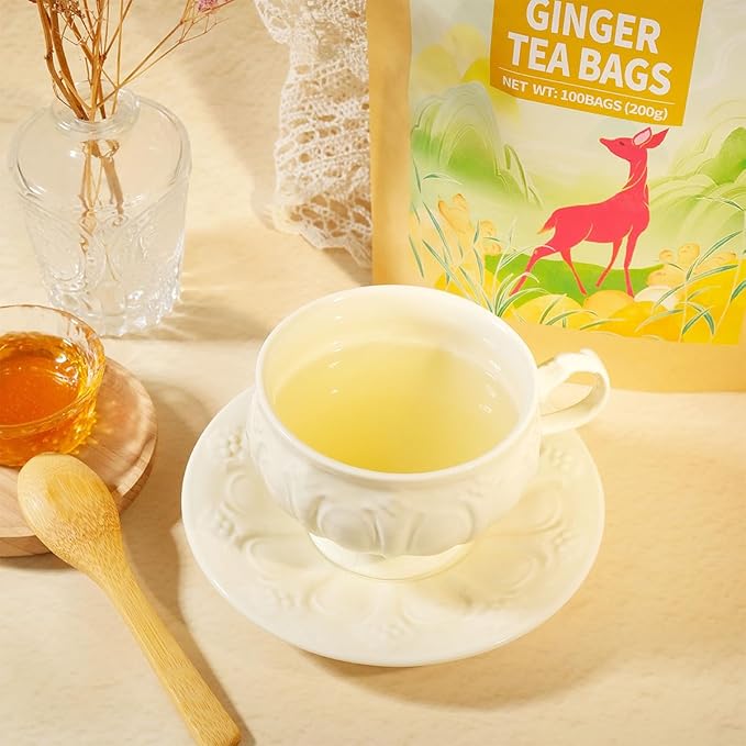 WT WEETEE Ginger Tea Bags, 100 Count Pure Ginger Root Tea, Warm & Spicy, Natural Caffeine Free Herbal Tea, No Spices & Flavors - Bloomnest
