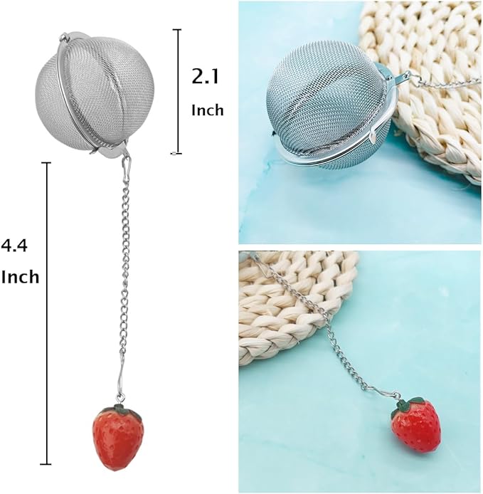 Cute Tea Infuser, Strawberry Tea Ball Tea Filter Cute Stainless Steel Ball Mesh Strainer for Loose Tea and Spices & Seasonings (Strawberry)